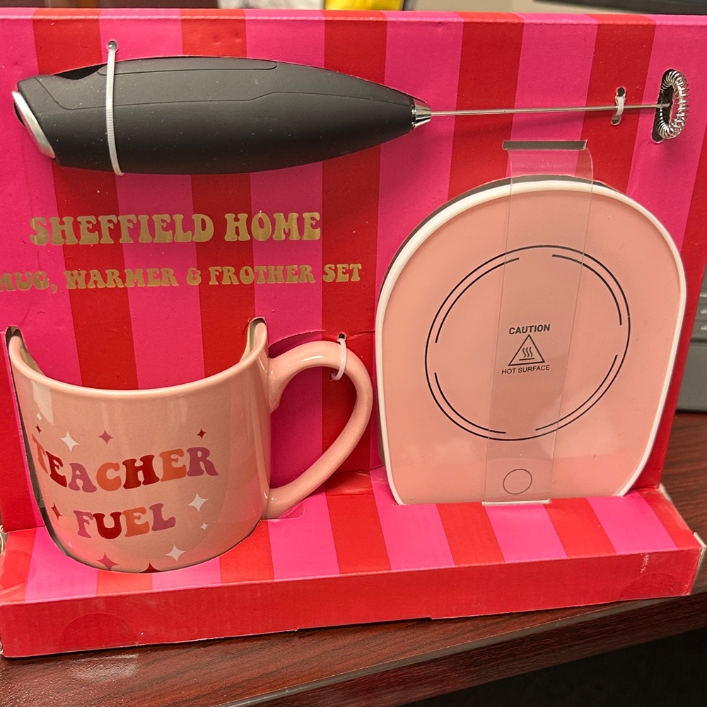 Sheffield Home Pink and Black Mug, Warmer & Frother Set